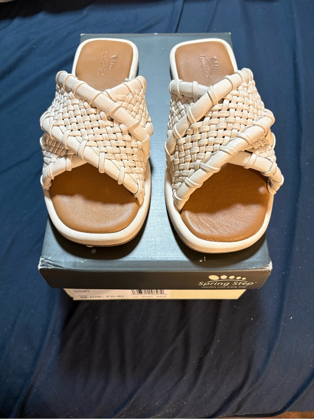 Spring Step Woven Crossover Slide Sandals - Tan